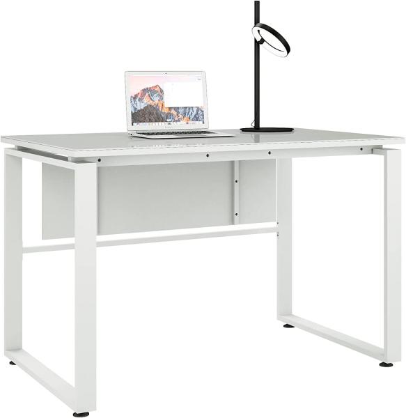 Schreibtisch >TRENDO< (BxHxT: 120x79x80 cm) in weiß matt - Weißglas