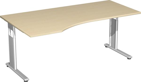 'C Fuß Flex' PC-Schreibtisch, links, höhenverstellbar, Ahorn/ Silber, 68-82 x 180 x 100 cm