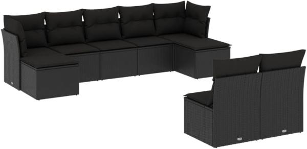 vidaXL 9-tlg. Garten-Sofagarnitur mit Kissen Schwarz Poly Rattan