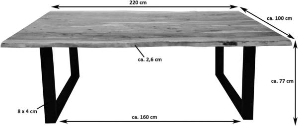 SAM Baumkantentisch 220x100 cm Mephisto, Akazienholz massiv + naturfarben lackiert, Esstisch mit Silber lackiertem U-Gestell, Esszimmertisch/Holztisch, Tischplatte 26 mm, FSC® 100% Zertifiziert Bild 7