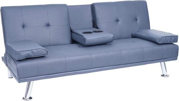 3er-Sofa HWC-F60, Couch Schlafsofa Gästebett, Tassenhalter verstellbar 97x166cm ~ Kunstleder, dunkelblau