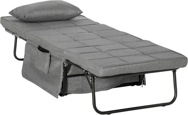 HOMCOM Gästebett 4-in-1 Einzelbett Klappbett klappbare Reisebett Ottomane mit Matratze (5-Stufen Höhenverstellbar, 1-St, mit stabilem Stahlrahmen) Grau, 188 x 75 x 38 cm