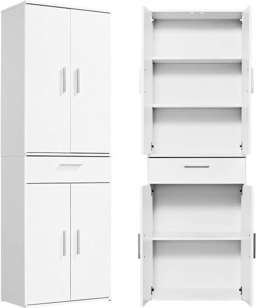 mokebo® Mehrzweckschrank 60cm Breite mit Schubladen & Einlegeböden 'Der Praktische' hoher Schubladenschrank in weiß, großer Schrank & Hochschrank | 60x180x34 (B/H/T in cm)