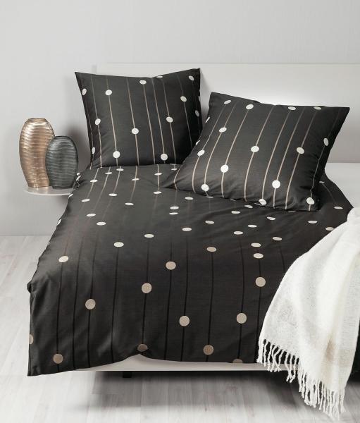 Janine J.D. Mako-Satin Bettwäsche 155x220 Punkte Streifen schwarz sand 87089-07