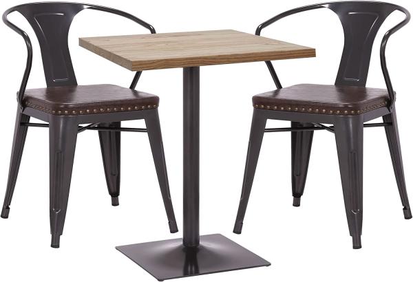 Set Bistrotisch 2x Esszimmerstuhl HWC-H10d, Stuhl Tisch Küchenstuhl Gastronomie MVG ~ schwarz-braun, Tisch hellbraun