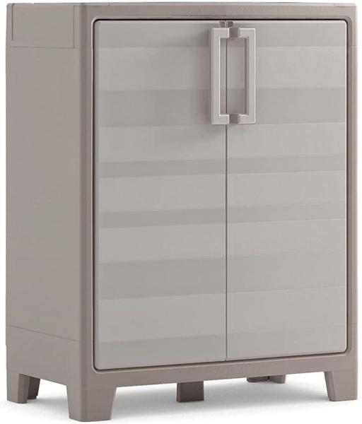 Keter Gulliver Kunststoffschrank niedrig, beige, 80 x 44 x 100 cm, inkl. Einlegeböden, für drinnen und draußen geeignet, UV- und wasserbeständig (IPX3)