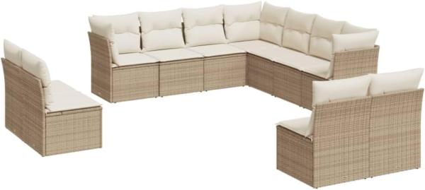 vidaXL 11-tlg. Garten-Sofagarnitur mit Kissen Beige Poly Rattan