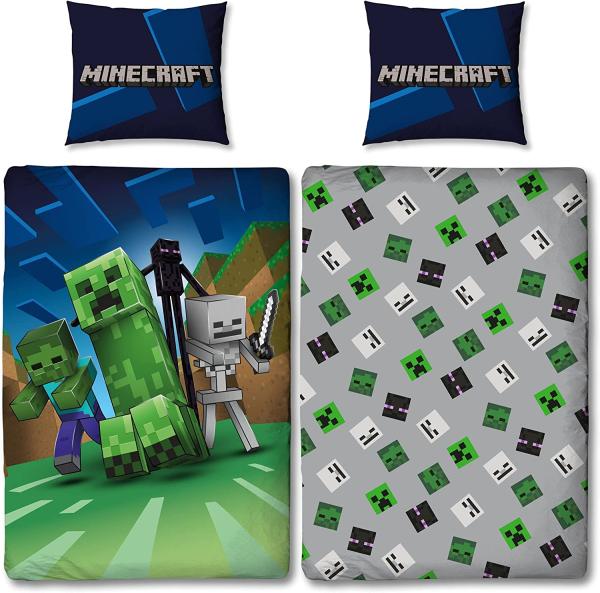 Minecraft Bettwäsche für Jungen 135x200 80x80 cm Motiv Creeper Creeps aus 100% Baumwolle