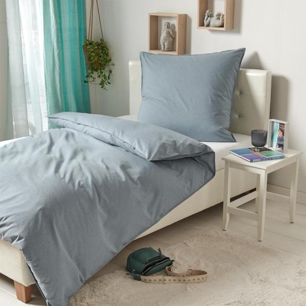 Traumschlaf Basic Uni Bettwäsche Chambray | 200x220 cm + 2x 80x80 cm | mint