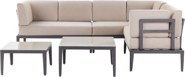 Lounge Set Aluminium grau 6-Sitzer linksseitig modular Auflagen beige RIMA III