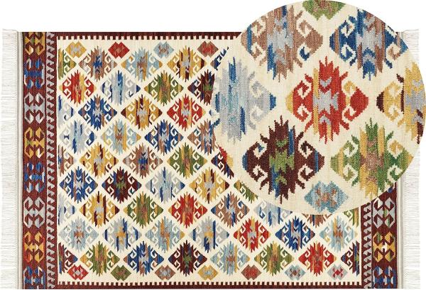 Kelim Teppich Wolle mehrfarbig 200 x 300 cm orientalisches Muster Kurzflor AKNALICH