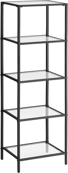 Vasagle Standregal mit 5 Ebenen, Hartglas / Stahlgestell schwarz, 30 x 40 x 124,5 cm
