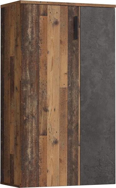Forte Boots Schuhschrank klein mit 2 Türen, Holzwerkstoff, Old Wood Vintage Dekor + Betonoptik Dunkel, 68. 90 x 34. 79 x 120,41 cm