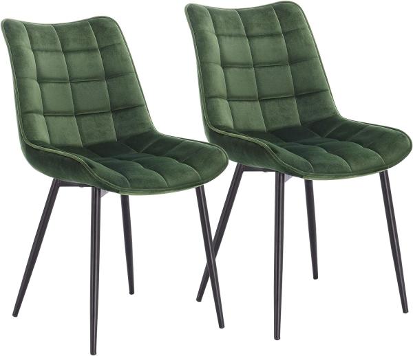 2er-Set Küchenstuhl mit Rückenlehne aus Samt Metallbeine Elif dunkelgrün
