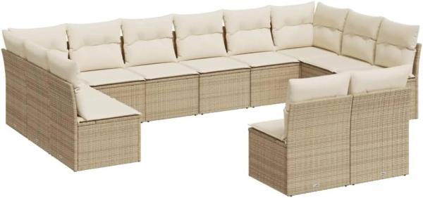 12-tlg. Garten-Sofagarnitur mit Kissen Beige Poly Rattan 3218368