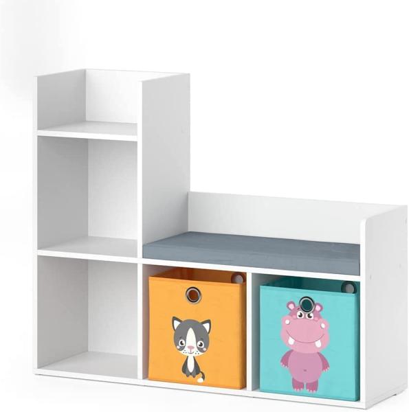 Vicco Kinderregal Bücherregal Sitzbank Luigi Weiß Kinder-Faltbox Spielzeugregal