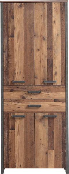 FORTE Clif Büroschrank mit 4 Türen und 2 Schubladen, Holzwerkstoff, Old Wood Vintage / Betonoptik Dunkelgrau, (BxHxT): 86,7 x 220,7 x 41,6 cm