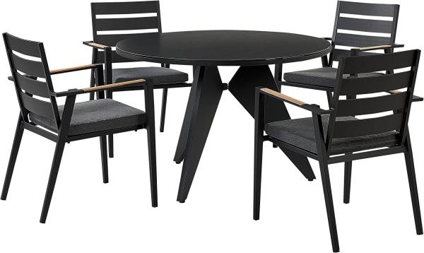 Gartenmöbel Set Aluminium schwarz 4-Sitzer Auflagen grau OLMETTO TAVIANO