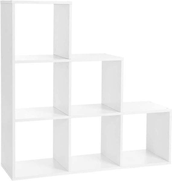 VASAGLE Bücherregal, Treppenregal mit 6 Fächern, 6-Würfel, aus Holz, freistehendes Regal, Raumteiler, 97. 5 x 97. 5 x 29cm, weiß, LBC63WT