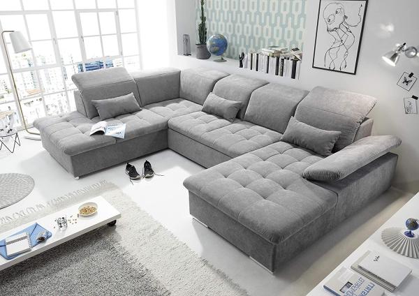 Couch WAYNE L Sofa Schlafcouch Wohnlandschaft Schlaffunktion dunkelgrau U-Form links