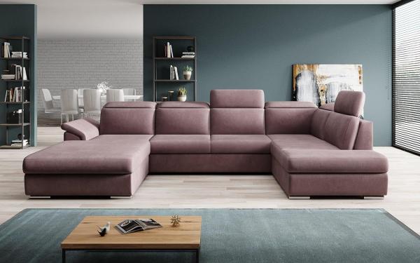 Designer Sofa Emiliano mit Schlaf- und Klappfunktion Samt Rosé Links