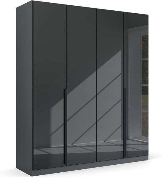 Kleiderschrank Drehtürenschrank Modern | 4-türig | grau metallic / Glas basalt | 181x210