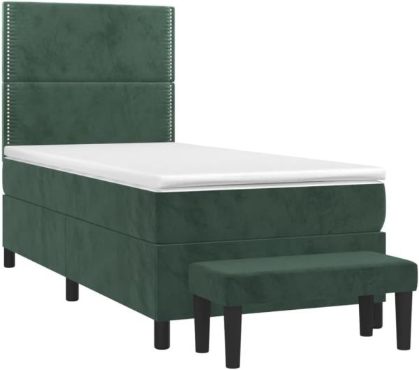 vidaXL Boxspringbett mit Matratze Dunkelgrün 90x190 cm Samt