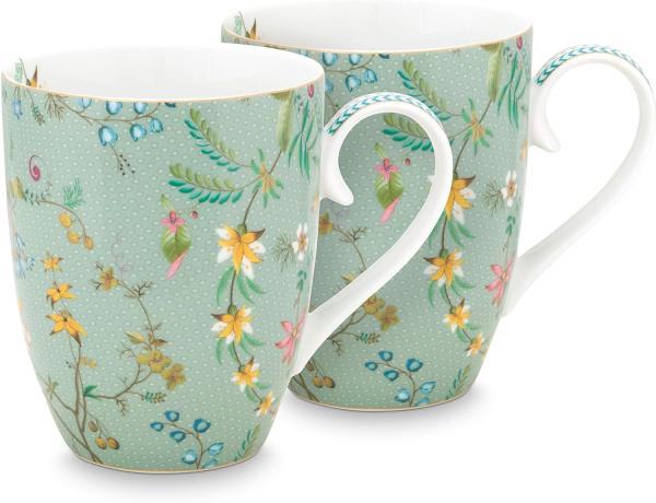 PIP STUDIO Jolie Flowers Blue Becher mit Henkel gross Set2