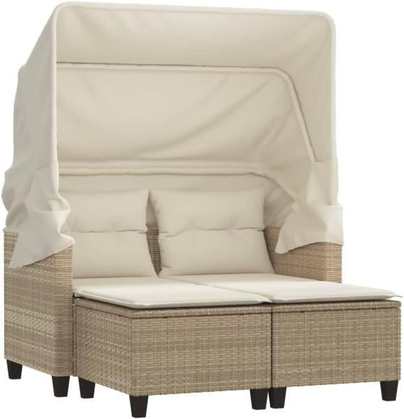 Gartensofa 2-Sitzer mit Dach und Hockern Beige Poly Rattan