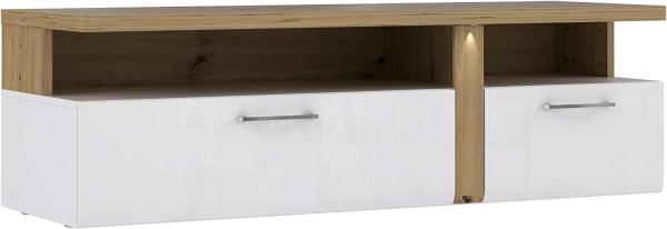 FORTE Tuluza TV-Unterschrank mit 2 Schubladen, Holzwerkstoff, Weiß mit Artisan Eiche, 50,7 x 163,2 x 53,9 cm