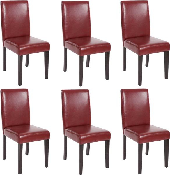 6er-Set Esszimmerstuhl Stuhl Küchenstuhl Littau ~ Kunstleder, rot-braun, dunkle Beine