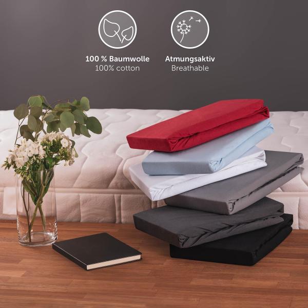 Blumtal® Premium Topper Spannbettlaken 120x200cm Jersey im 2er Set - OEKO-TEX zertifiziertes Bettlaken 120x200 Baumwolle 100% - Spannbetttuch 120x200 Topper bis 10cm Höhe - Bettlaken für Topper - Grau Bild 8