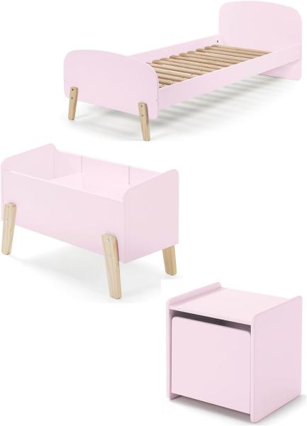 Kinderbett >KIDDY< in rosa aus Massiv Kiefer und MDF - 205,5x72,5x95cm (BxHxT)