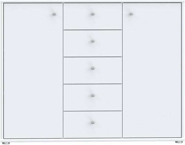 Forte Tempra 2 Kommode mit 2 Türen und 5 Schubladen, Holzwerkstoff, weiß, Bx H xT: 108,8 x 85,5 x 34,8 cm