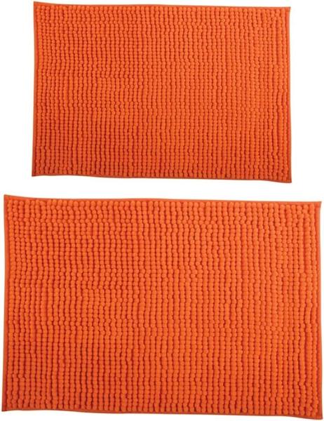 MSV Badteppich 2er Set Badvorleger Duschvorleger Chenille Hochflor Badematte 40x60 cm + 60 x 90 cm – Orange