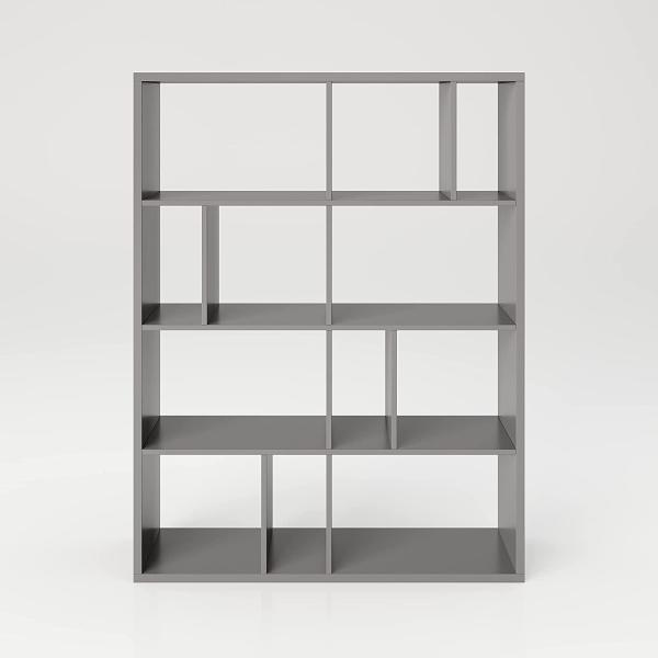 Fortuna - Bücherregal, Büroregal, Raumteiler mit 12 Fächern, asymmetrische Aufteilung: grau