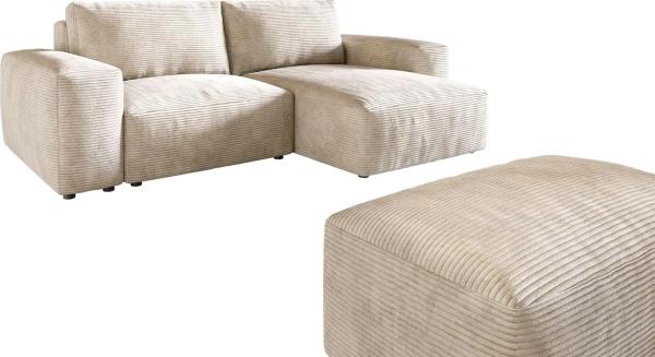 Ecksofa Lanzo L 260x160 cm Cord Beige Recamiere variabel mit Hocker