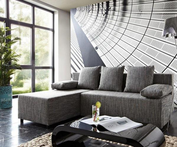 Couch Janelle Grau 200x155 mit Schlaffunktion Ottomane variabel Ecksofa