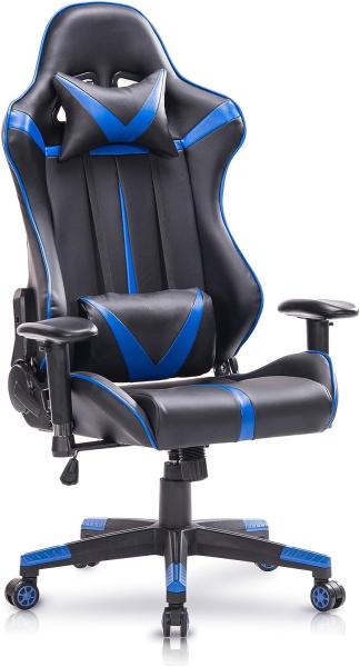 WOLTU® Racing Stuhl Gaming Stuhl Bürostuhl Schreibtischstuhl Sportsitz mit Armlehne, mit Kopfstütze und Lendenkissen, höhenverstellbar, dick gepolsterte Sitzfläche aus Kunstleder, Blau, BS13bl