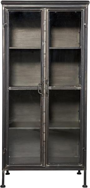 Metall Schrank mit 2 Glas Türen, Schwarz, Höhe 124cm, Puristic BePureHome