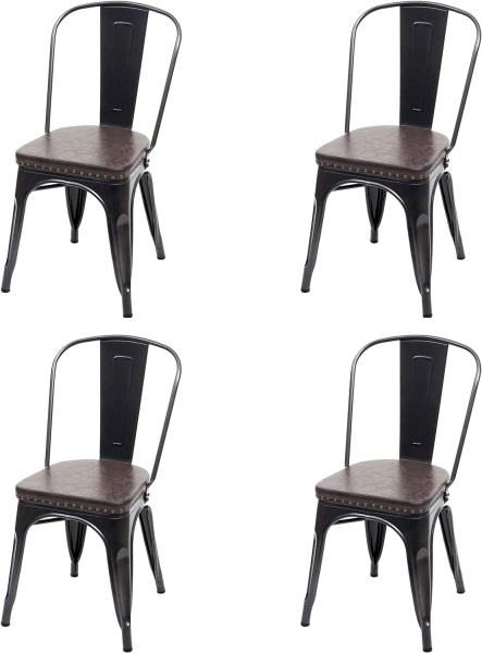4er-Set Esszimmerstuhl HWC-H10e, Küchenstuhl Stuhl, Chesterfield Metall Kunstleder Industrial Gastro ~ schwarz-braun