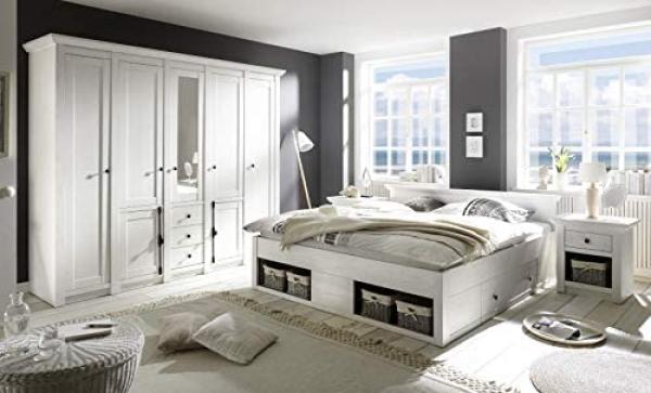 Schlafzimmer komplett Hooge in Pinie weiß Set 4-teilig