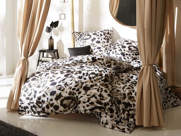 Mako Satin Bettwäsche Leopard weiß 155x220 + 80x80