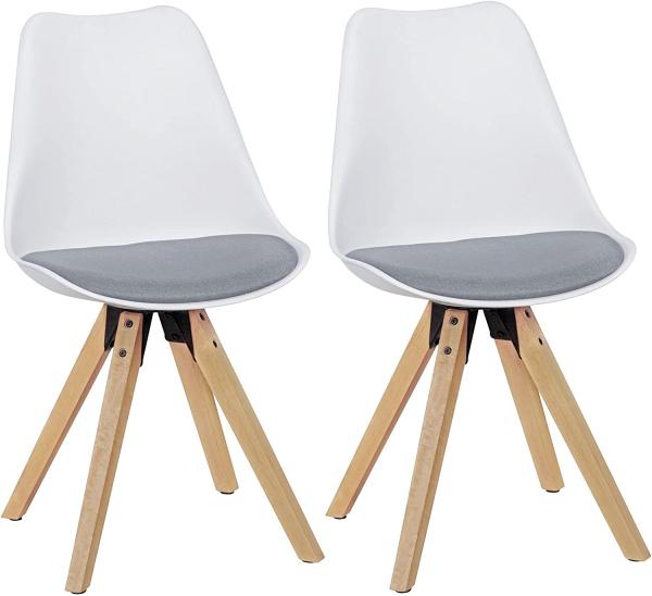 Wohnling 2er Set Esszimmerstühle Skandinavische Stühle mit Holzbeinen weiß/grau