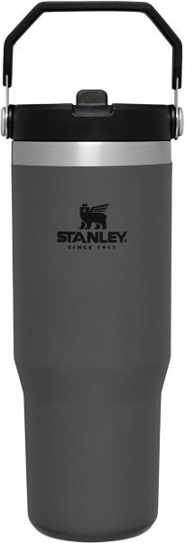 Stanley IceFlow Flip Straw Trinkflasche mit Strohhalm 0. 89L - Hält 12+ Stunden Kalt - Auslaufsicher - Edelstahl Trinkbecher - BPA Frei - Spülmaschinenfest - To Go Becher - Charcoal