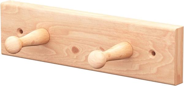 Sossai® Wandgarderobe aus Holz | Natürliche Optik - hochwertiges Buchenholz | HG1 | seidenmatt lakiert | Hakenleiste mit 2 Garderobenhaken | Breite: 21 cm