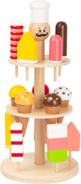 small foot 11488 Eisständer Luigi Gelato aus Holz, Zubehör für Kaufmannsladen und Kinderküche, mit 15 Eissorten Spielzeug, Mehrfarbig