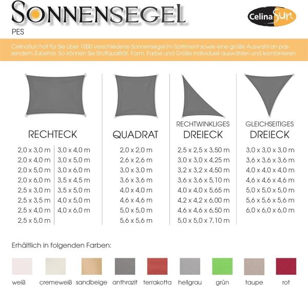 CelinaSun Sonnensegel inkl Befestigungsseile Premium PES Polyester wasserabweisend imprägniert Rechteck 3,5 x 5 m Creme weiß Bild 4