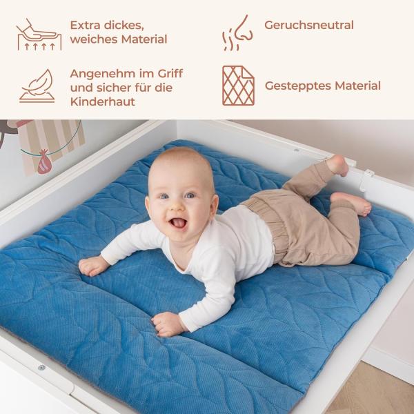 BONKY® Wickelauflage 70x50 cm - aus gestepptem Velvet - Wickelunterlage mit rutschfeste Unterseite - Baby Wickeltischauflage - Mega weich und angenehm - Made in EU - blau Bild 3