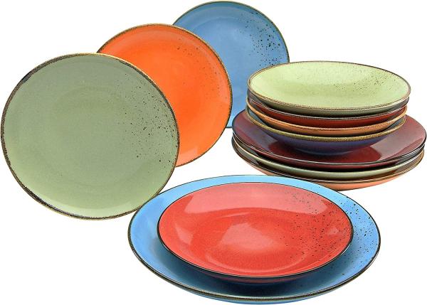 CreaTable 20964 Nature Collection Speiseteller, Suppenteller, Dessertteller, mehrfarbig, 12-teilig (1 Set)